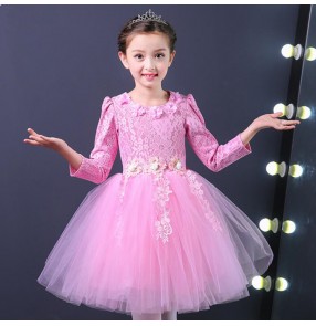 Girls princess modern dance chorus dresses lace long sleeves stage performance evening party dance school flowers girls dresses