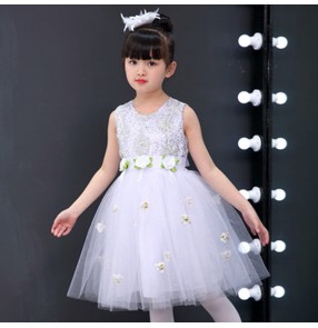 Girls princess modern dance dress modern dance kids children stage performance chorus singers dancing costumes dresses