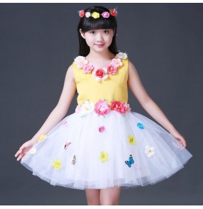 Girls princess modern jazz dance dresses fairy flower girls stage performance chorus host singers dance tutu skirt dresses 