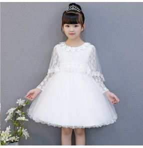 Girls princess stage performance dresses kids white pink red jazz singers flower girls evening wedding party photos cosplay costumes