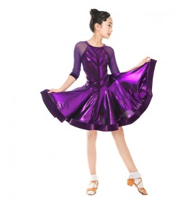 Girls purple competition latin dance dresses latin dance costumes salsa rumba chacha dance costumes