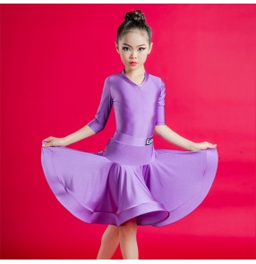 Girls purple orange yellow Latin dance dresses kids latin ballroom grade examination competition clothes latin dance skirts for children