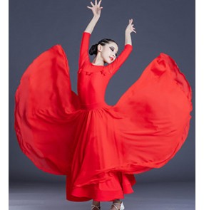 girls Red ballroom dance dress for kids children modern waltz tango dance dress for kids 