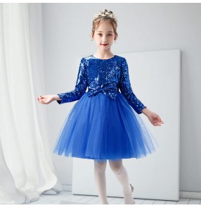 Girls red royal blue sequin modern jazz dance dress princess dress singers host flower girls princes stage performance dresses