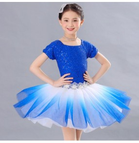 Girls royal blue sequins ballet dress modern dance dresses ballet tutu skirt dress