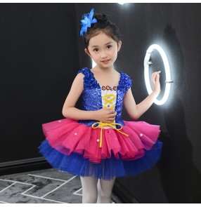 Girls sequin modern dance jazz dance costmes flower girls kids ballet dress singers chours princess ballet dance dresses