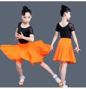 Girls short sleeves latin dance cress stage performance gymnastics exercises salsa chacha dance dress for kids robe latine pour enfants