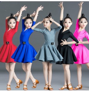 Girls silver red coral orange blue competition latin dance dresses kids latin dance skirts stage performance latin dance clothing ballroom dance dresses