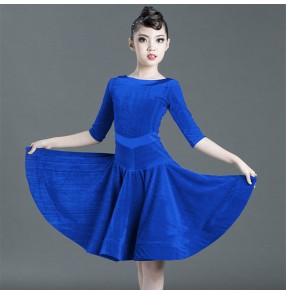 Girls silver wine velvet latin dance dresses girls latin dance skirts stage performance ballroom dance dresses for children