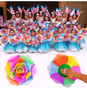 Girls stage performance rainbow colored hand flowers  jazz cheerleaders stage performance flowers props 30cm