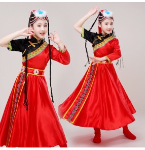Girls Tibetan chinese folk dance costumes children Mongolian robe Tibetan dance clothes ethnic minority performance dresses