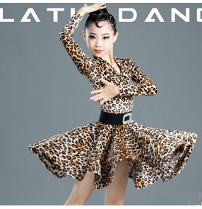 Girls velvet leopard competition latin dance dresses salsa rumba chacha dance costumes