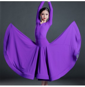 Girls violet purple blue ballroom dancing dress for kids juvenile stage performance waltz tango ballroom dance long dresses outfits for children