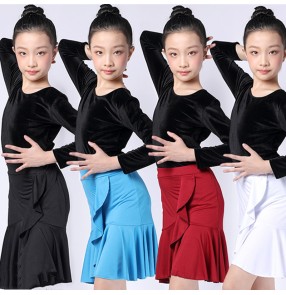 Girls vlevet  latin dance dresses wine black turquoise latin dance costumes for kids salsa dance dress for children 