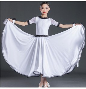 Girls white ballroom dance dresses competition kids ballroom dance dresses children ballroom dance performance waltz skirts