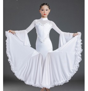 Girls white colored ballroom dance dresses kids ballroom Performance competition skirt children's ballroom performance costume waltz tango dance dress