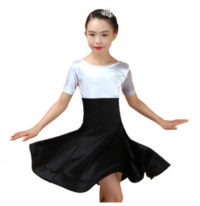 Girls white green competition latin dance dresses stage performance training gymnastics salsa rumba chacha dance dresses