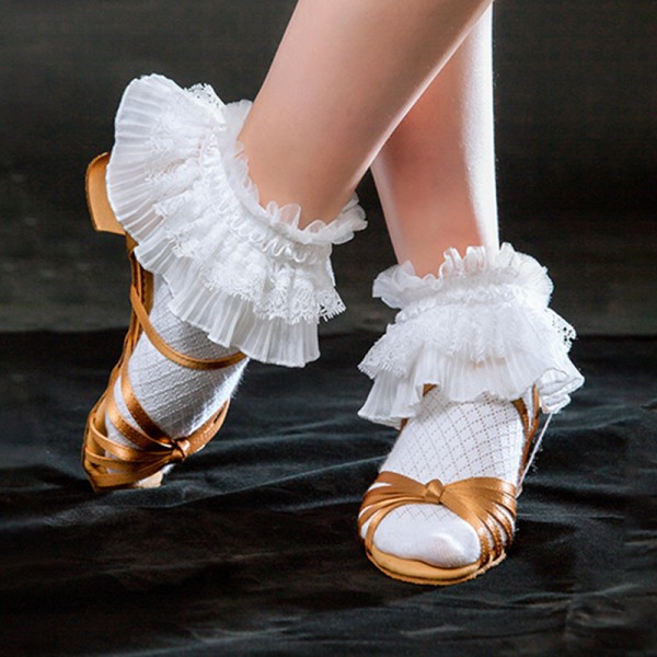 Girls white lace Latin ballroom dance cotton socks ballroom