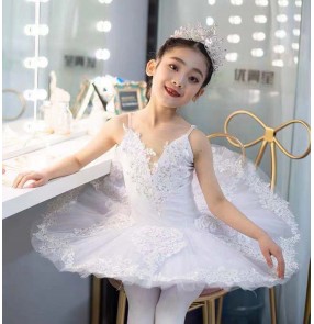 Girls White tutu skirt ballet dance dresses Children professional white little swan lake tulle skirt ballet pancake classical ballerina ballet dance costume