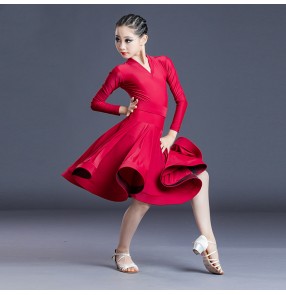 girls Wine red light coffee long sleeves ballroom dance dresses latin dance dress latin dance costumes for kids children