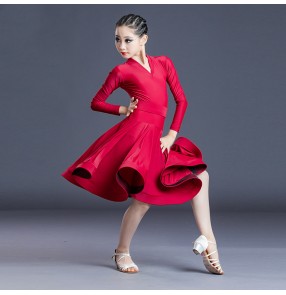 girls Wine red light coffee long sleeves ballroom dance dresses latin dance dress latin dance costumes for kids children