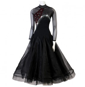 Girls women ballroom dancing dresses black royal blue competition waltz tango ballroom dance dresses 