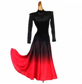 Girls women Black red white gradient Backless Ballroom dance dresses competition gradient ballroom dance big swing skirt tango waltz dance dresses