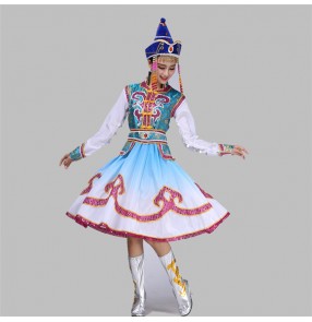 Girls women Mongolian dance dress costumes stage performance drama riding cosplay dresses