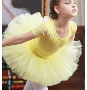 Girls yellow blue pink ballet tutu skirts short-sleeved girls ballet dance dresses children practice ballet skirts