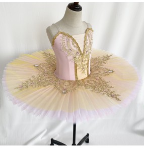 girls Yellow pink tutu skirt little swan lake ballet dance costumes for kids Professional Ballet Tutu Children's Stage Costume Puffy Tutu Skirt