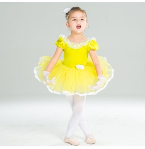 Girls yellow tutu skirts kids ballet dance dresses Lace yellow princess cute puffy costume girls tutu