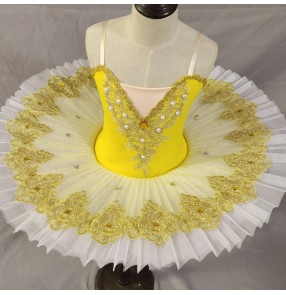 Girls yellow white purple tutu costumes classical pancake ballet dance dresses children's sling tutu skirt little swan lake dance clothes