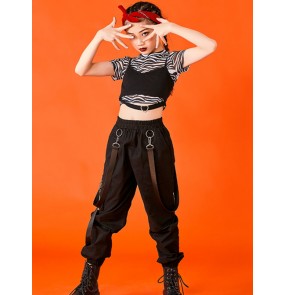 Girls zebra printed hip-hop Jazz dance costume Children hiphop street dance suit Girls model catwalk costumes rapper singers dance costumes