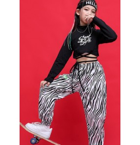 Girls zebra printed jazz hiphop street dance clothes  hip hop dance practice suit girl hip-hop style performance costume