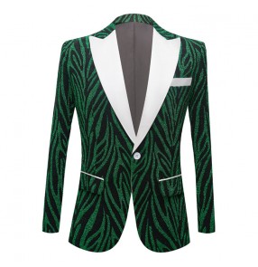 Green blue red silver zebra glitter jazz dance blazers for men youth singer host piano stage performance coats night club dance lapel dress suit 