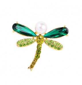 Green dragonfly brooch high-grade alloy diamond-studded insect brooch pearl crystal brooches 