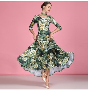 Green flowers ballroom dancing dresses for women practice modern dance waltz tango dance dress