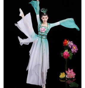 Green gradient Chinese hanfu Ancient female Chinese style ancient traditional folk costume Han tang ming princess empress fairy performance dress fan umbrella dance clothes
