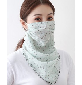 Green leaves reusable face mask neck guard sun protection scarf mask for women cycling outdoor running sports mouth mask for female