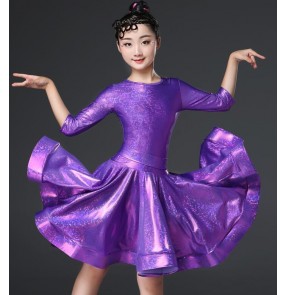 green pink white Girls children competition latin dance dresses kids stage performance rumba samba chacha dance dress skirts