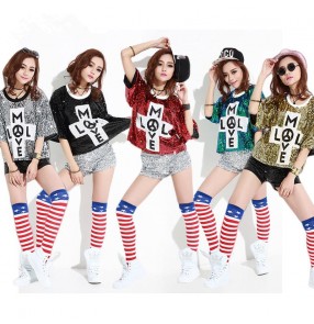 Green red gold silver Sequined jazz dance costumes female student cheerleader street dance hip-hop outfits DS dj gogo dance clothes stage performance wear