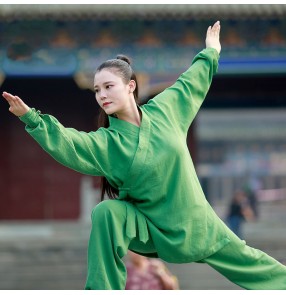 Green white black pink black Tai Chi clothing for women and men linen tao robe martial arts fitness sports performance clothing Chinese kungfu training clothes