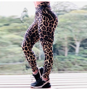 gyms Leopard print yoga workout pants women's high waist hips running tight elastic feet sports fitness pants