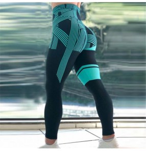 Gyms yoga running pants for female Striped digital printing hip-lifting high-waist fitness yoga leggings women