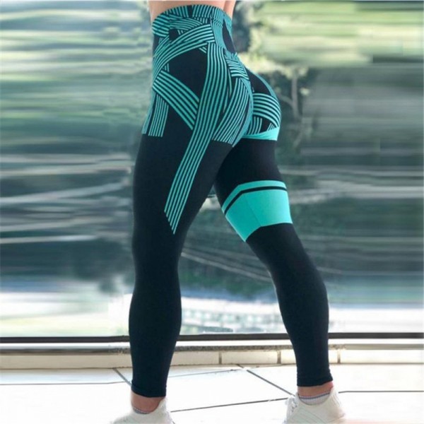 Gyms yoga running pants for female Striped digital printing hip-lifting ...