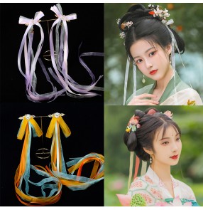 Hair fairy hanfu dresses Streamer hair ribbon for girls women Hanfu hair accessories long tassel girl ribbon hairpin handmade stage performance headdress