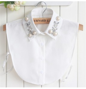 Half shirt Collar detachable collar dickey collar for Women's Shirt Rhinestone Beaded  Pearl decoration half Shirt chiffon decorative Collar