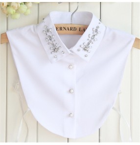 Half shirt collar detachable collar for female chiffon half top shirt dickey collar with rhinestones decoration square collar shirt