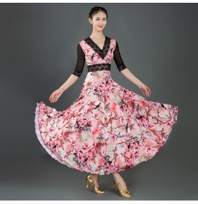half sleeves printed Ballroom dance dresses for women girls stage performance waltz tango dance long dresses