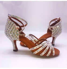 Handmade beads rhinestones professional competition women's girls ballroom latin dance shoes sandals